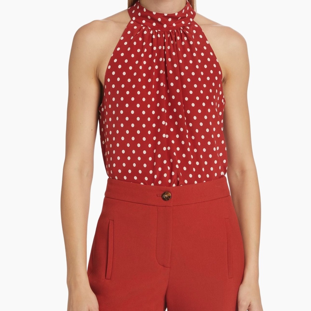 Veronica Beard Kovi Polka Dot Silk-Blend Halterneck Top size 0